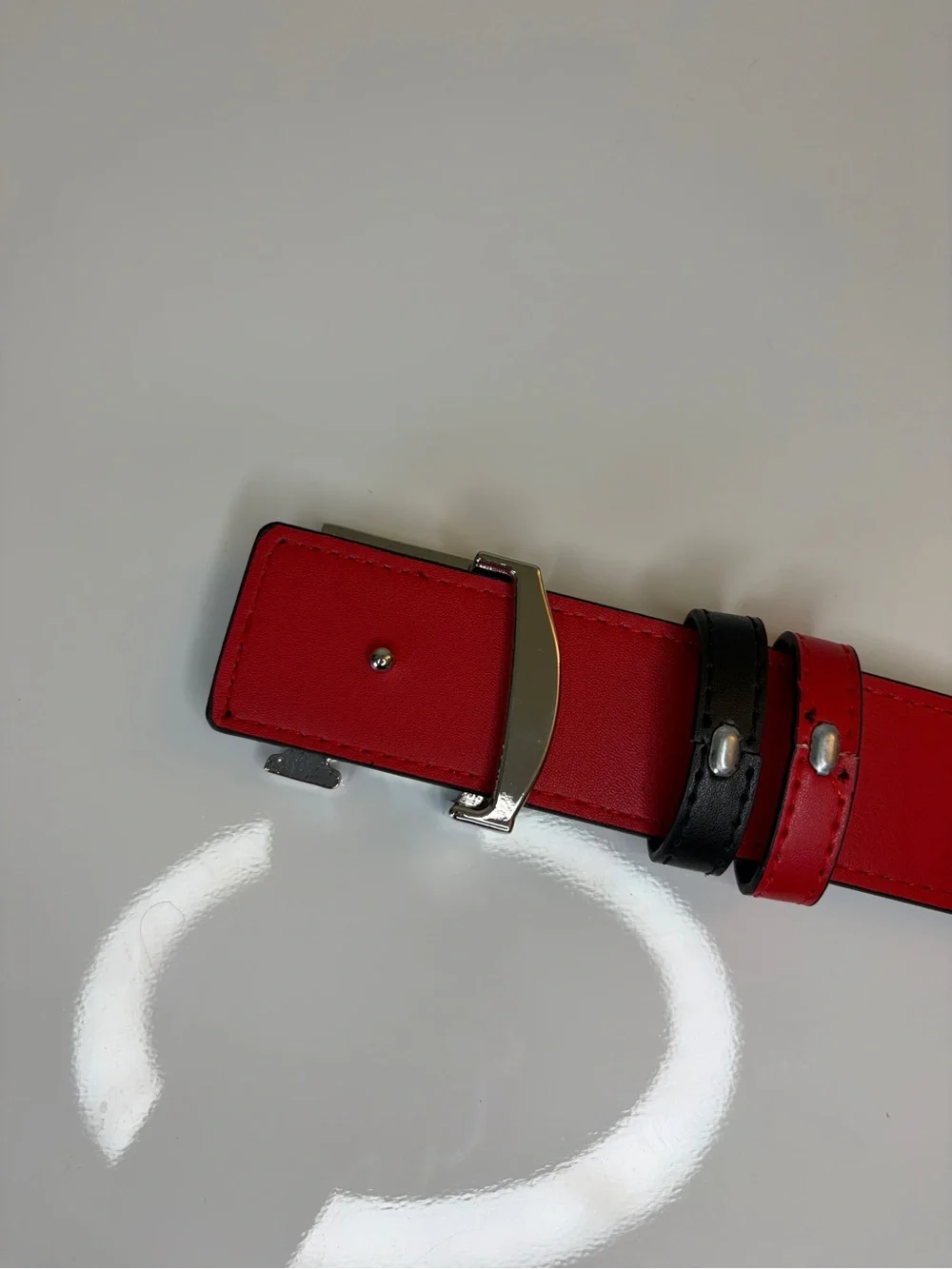 Mens Black and Red Original Genuine Leather Belt Fits Waist 34-36
